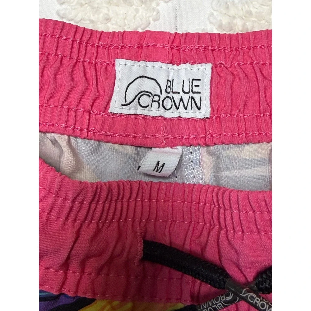 Blue Crown Tropical Bird of Paradise Swim Trunks Pink Black M Kids Beach Surf - Picture 11 of 14